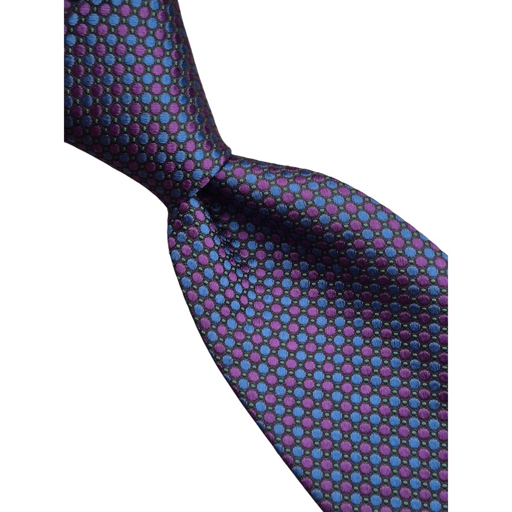 Michelsons of London Silk Tie Made in England Purple Blue Geometric Dot Pattern